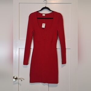 Abercrombie & Fitch Long Sleeve Corset Sweater Dress W/Stretch Red New Sz Large